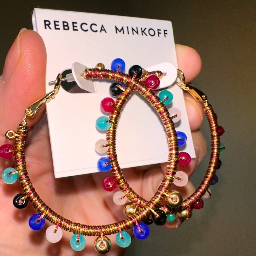 Designer earrings Rebecca Minkoff Moroccan beaded hoops